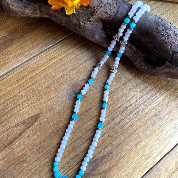 Moonstone + Amazonite + Blue Apatite Gemstone Necklace - Picture 2 of 10